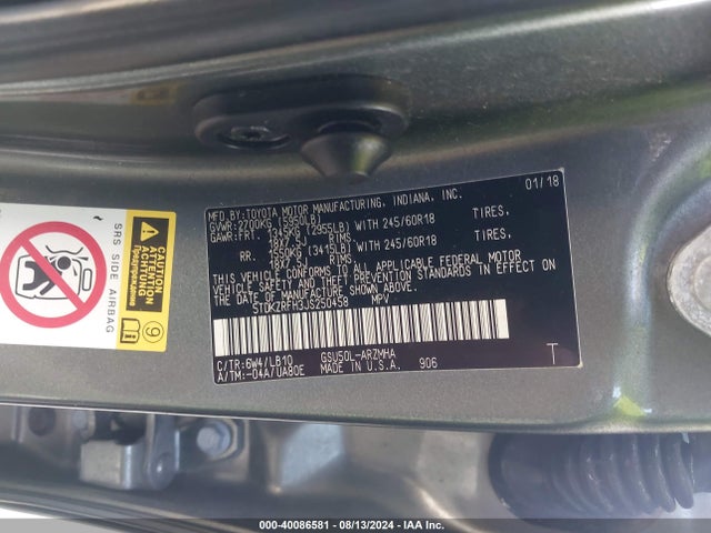 Toyota Highlander Xle 2018 5TDKZRFH3JS250458 Image 9