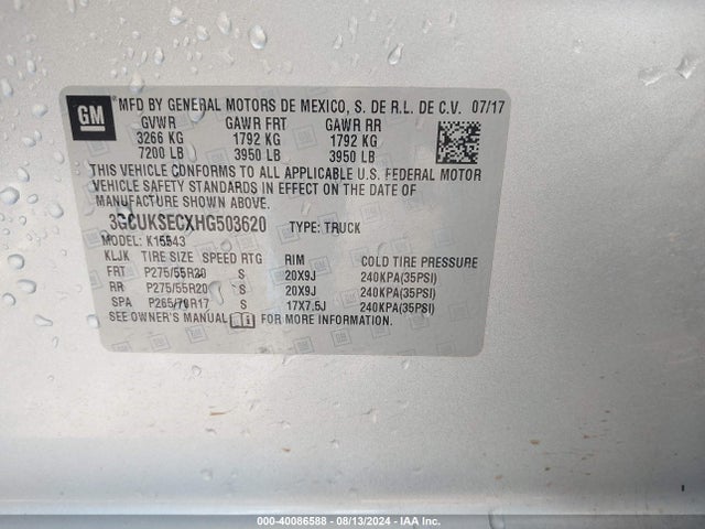 Chevrolet Silverado 1500 1lz 2017 3GCUKSECXHG503620 Image 9