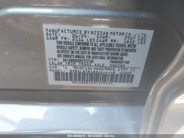 3N1AB8BV6RY372194 Nissan Sentra S Xtronic Cvt