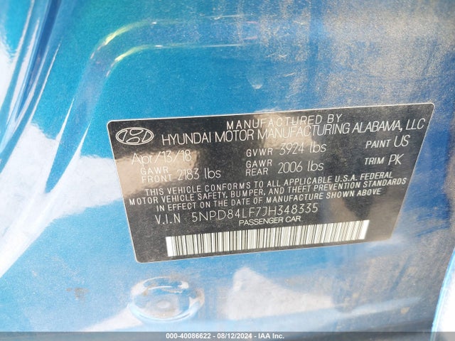 Hyundai ELANTRA SEL 2018 5NPD84LF7JH348335 Image 9