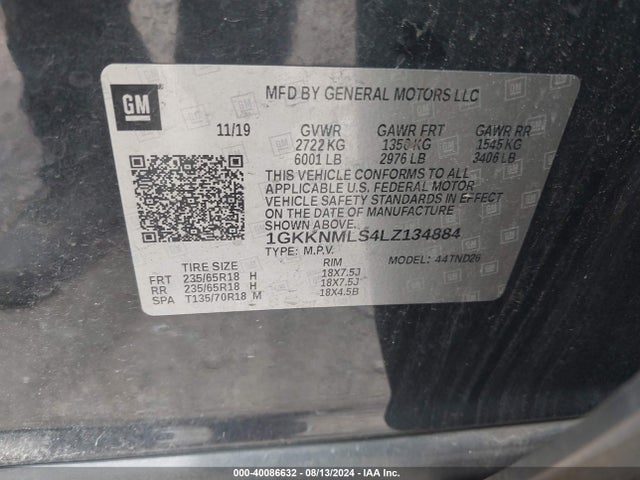 1GKKNMLS4LZ134884 GMC Acadia Fwd Slt