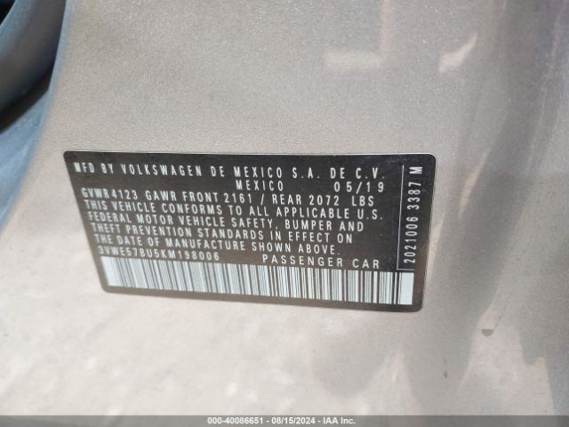 3VWE57BU5KM198006 Volkswagen Jetta 1.4t Sel