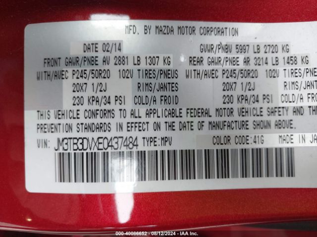 JM3TB3DVXE0437484 Mazda Cx-9 Grand Touring
