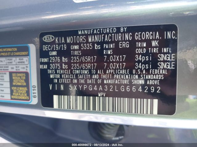 5XYPG4A32LG664292 KIA Sorento 2.4l L
