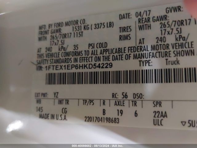 1FTEX1EP6HKD54229 Ford F-150 Xl