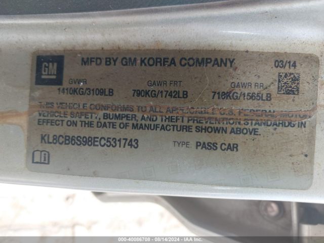 KL8CB6S98EC531743 Chevrolet Spark Ls Auto