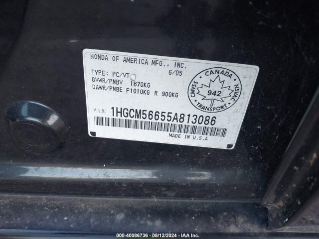 2005 HONDA ACCORD SDN 1HGCM56655A813086 Photo 8