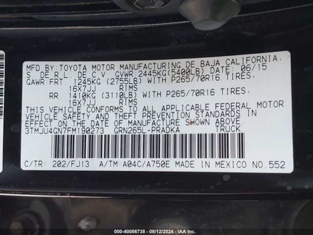 3TMJU4GN7FM190273 Toyota Tacoma Prerunner V6