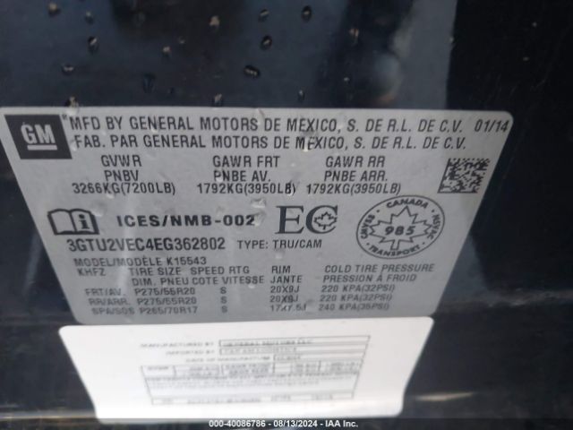 3GTU2VEC4EG362802 GMC Sierra 1500 Slt