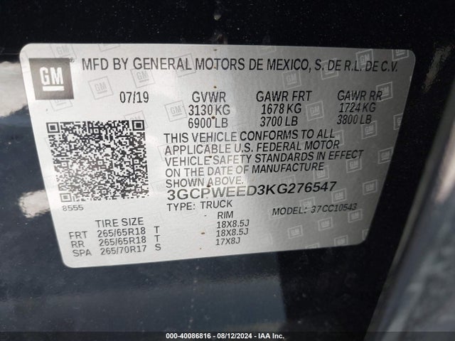 Chevrolet Silverado 1500 Ltz 2019 3GCPWEED3KG276547 Image 9