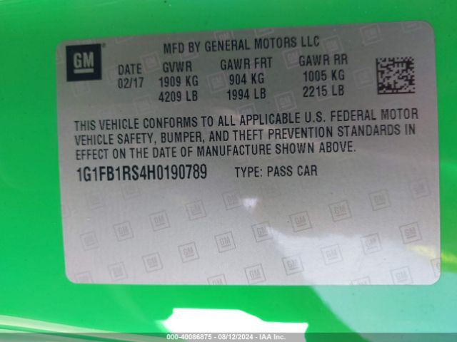 1G1FB1RS4H0190789 Chevrolet Camaro 1lt