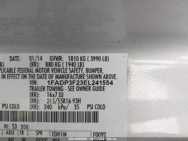 Ford FOCUS SE 2014 1FADP3F23EL241554 Image 9