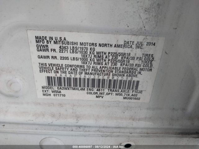 4A4AP3AU3FE002588 Mitsubishi Outlander Sport Es