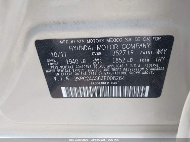 3KPC24A36JE008264 Hyundai ACCENT SE