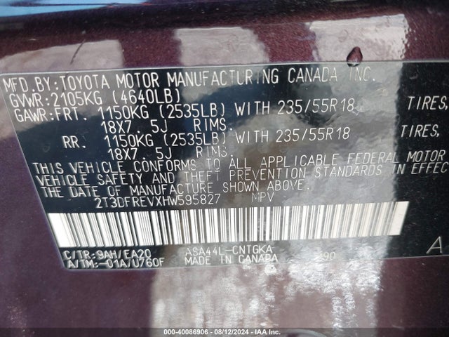 Toyota Rav4 Limited 2017 2T3DFREVXHW595827 Image 9