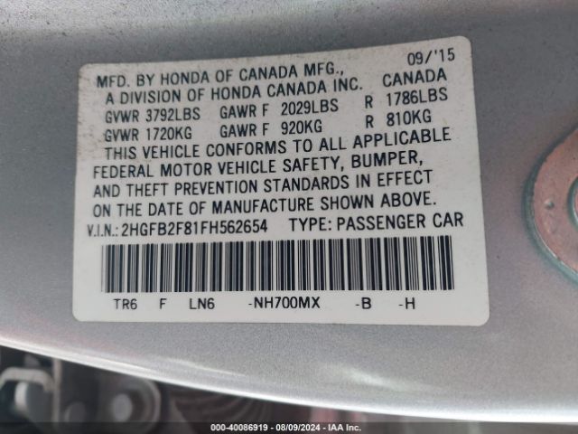 2HGFB2F81FH562654 Honda CIVIC EX