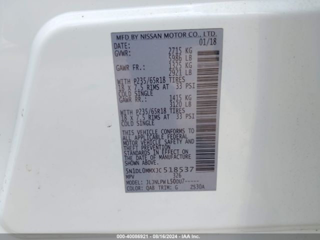 5N1DL0MMXJC518537 Infiniti QX60