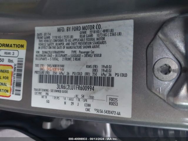 3LN6L2LU1FR600994 Lincoln MKZ HYBRID