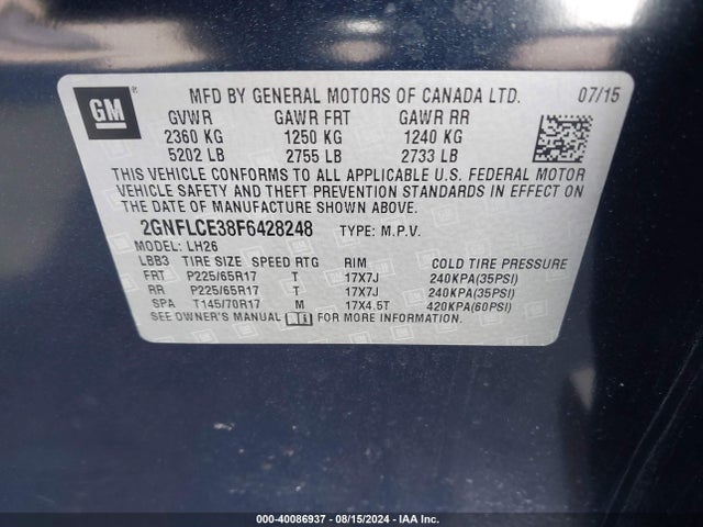 Chevrolet Equinox 2lt 2015 2GNFLCE38F6428248 Image 9