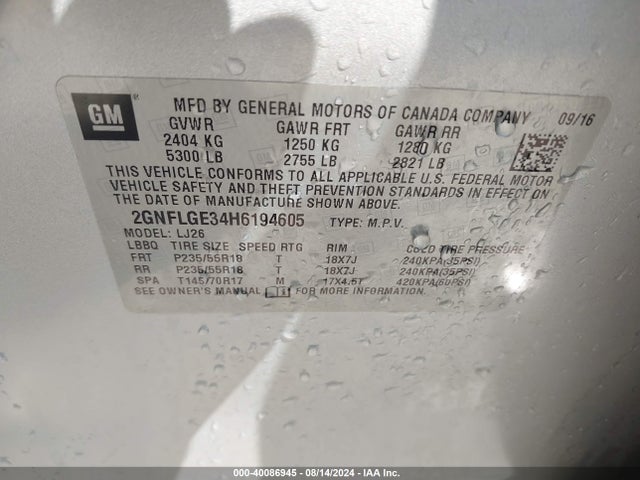 Chevrolet Equinox Premier 2017 2GNFLGE34H6194605 Image 9