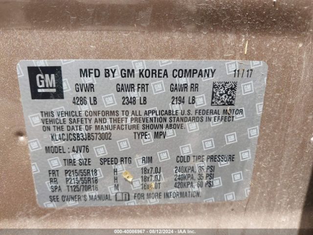 KL4CJCSB3JB573002 Buick Encore Essence