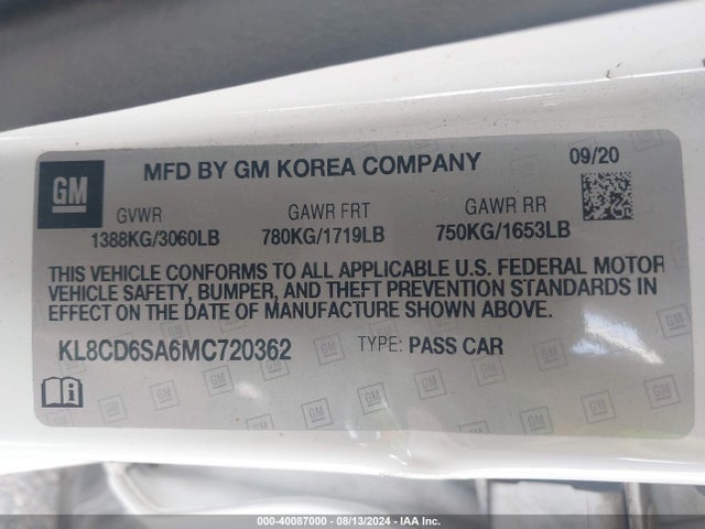 Chevrolet Spark Fwd 1lt Automatic 2021 KL8CD6SA6MC720362 Image 9