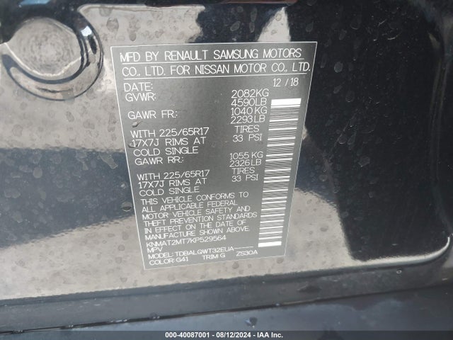 Nissan ROGUE SV 2019 KNMAT2MT7KP529564 Image 9