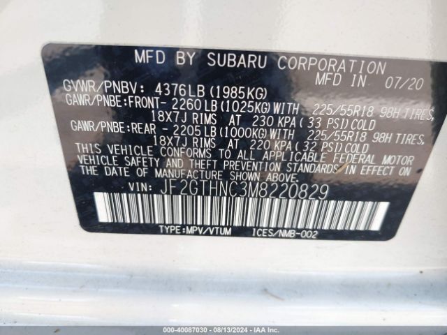 JF2GTHNC3M8220829 Subaru Crosstrek Limited