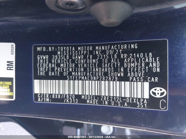 Toyota COROLLA LE 2022 5YFEPMAE9NP282879 Image 9