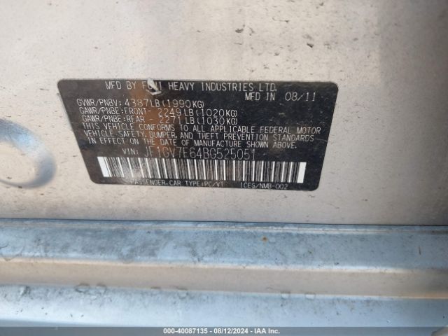 2011 SUBARU IMPREZA JF1GV7F64BG525051 Photo 8