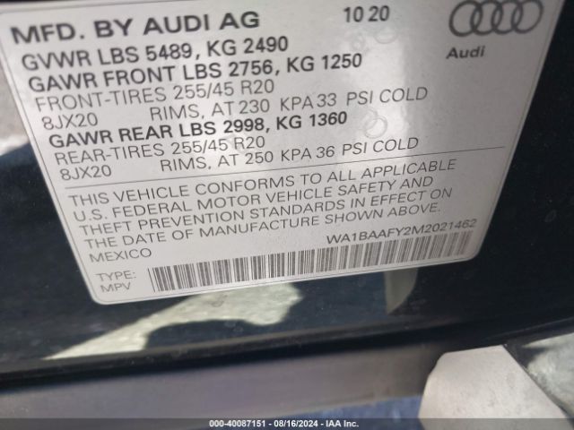 WA1BAAFY2M2021462 Audi Q5 Premium Plus 45 Tfsi Quattro S Tronic