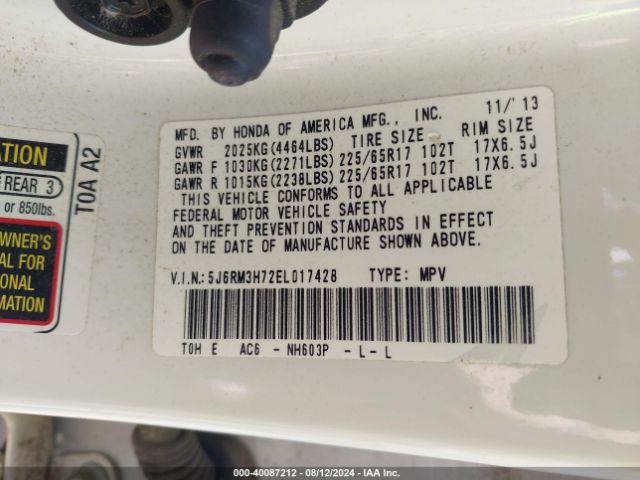 5J6RM3H72EL017428 Honda Cr-v Ex-l