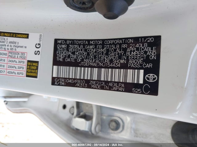 Toyota COROLLA LE 2021 JTDEPMAE7MJ154434 Image 9