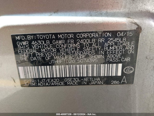 Lexus IS 250 2015 JTHBF1D26F5074395 Image 9
