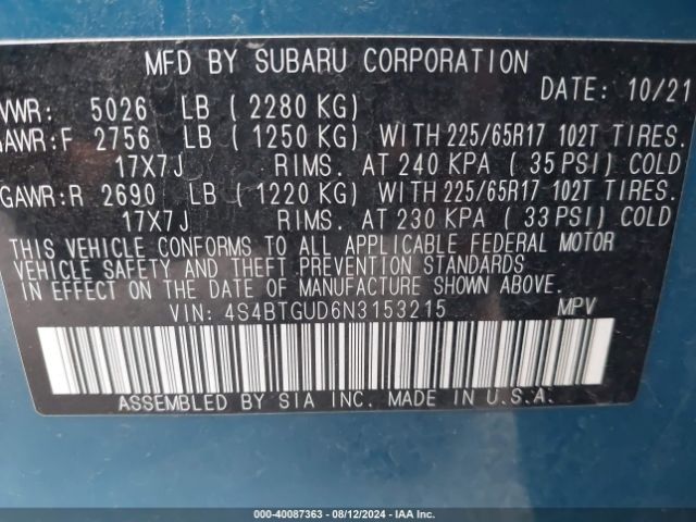 4S4BTGUD6N3153215 Subaru Outback Wilderness