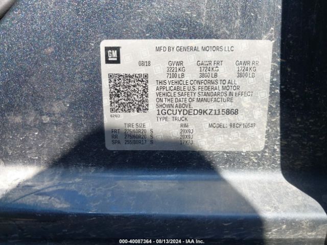 1GCUYDED9KZ115868 Chevrolet Silverado 1500 Lt