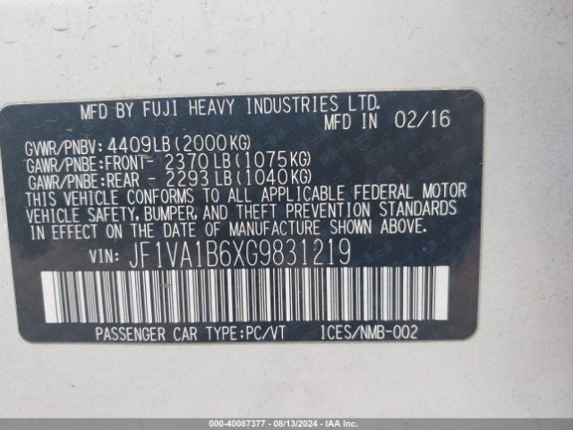 JF1VA1B6XG9831219 Subaru WRX