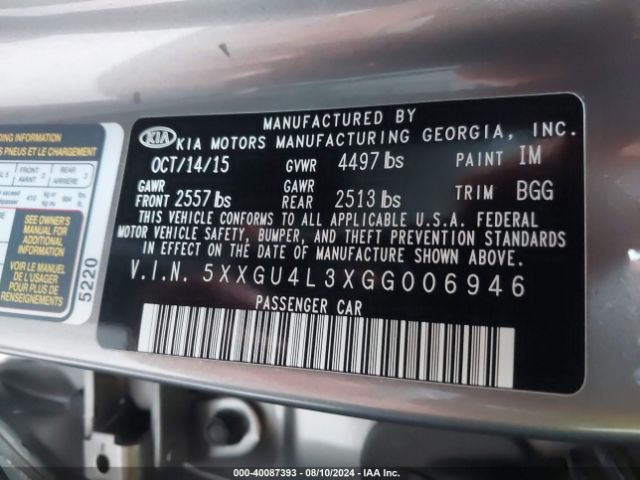 5XXGU4L3XGG006946 KIA OPTIMA EX