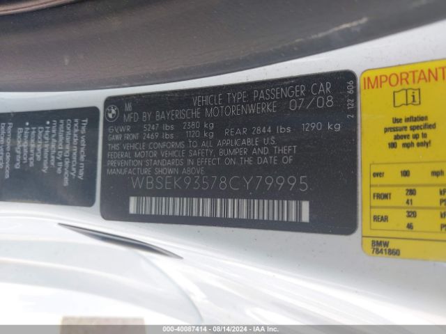 2008 BMW M6 WBSEK93578CY79995 Photo 8