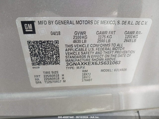 Chevrolet EQUINOX LT 2018 3GNAXKEX6JS631063 Image 9