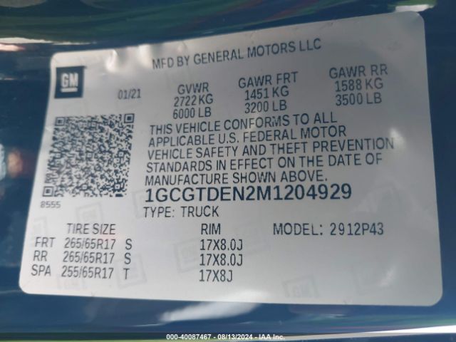 1GCGTDEN2M1204929 Chevrolet Colorado 4wd  Short Box Z71