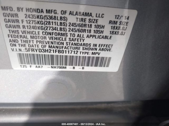 5FRYD3H21FB011712 Acura MDX