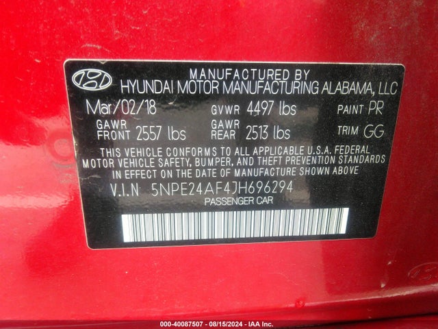 Hyundai SONATA SE 2018 5NPE24AF4JH696294 Image 9