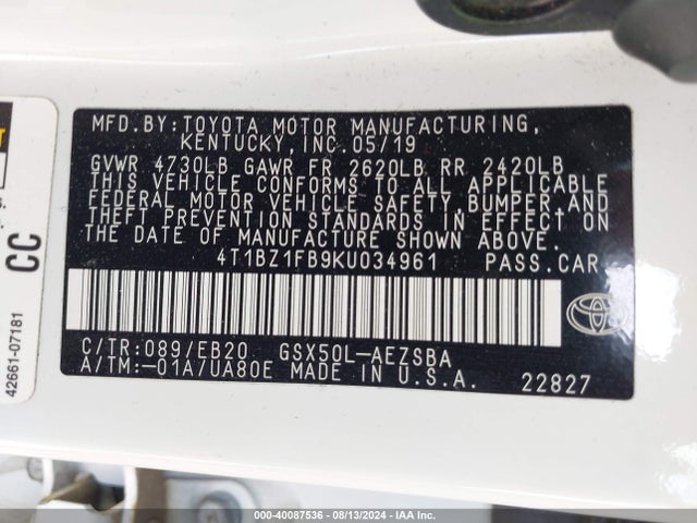 Toyota Avalon Touring 2019 4T1BZ1FB9KU034961 Image 9