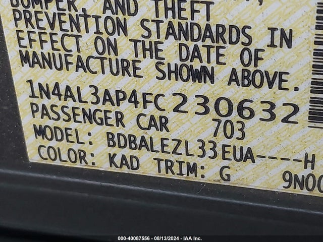 Nissan Altima 2.5 S 2015 1N4AL3AP4FC230632 Image 9