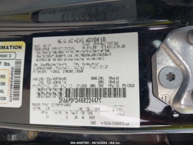 3FA6P0CD4KR224479 Ford FUSION SEL