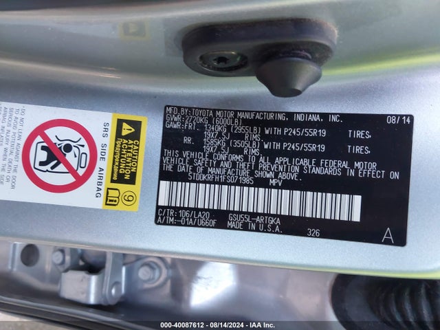 5TDDKRFH1FS071985 Toyota Highlander Limited V6