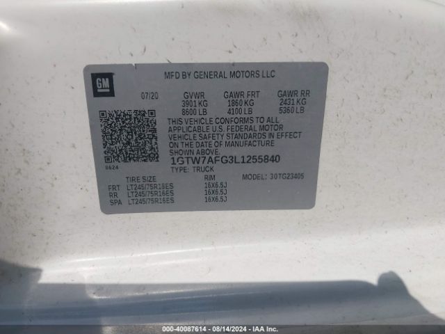 1GTW7AFG3L1255840 GMC Savana Cargo Rwd 2500 Regular Wheelbase Work Van