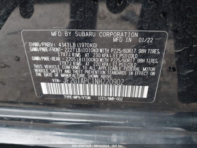 JF2GTAPC1NH220902 Subaru Crosstrek Premium