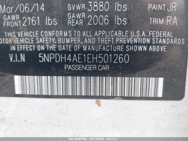 5NPDH4AE1EH501260 Hyundai ELANTRA SE